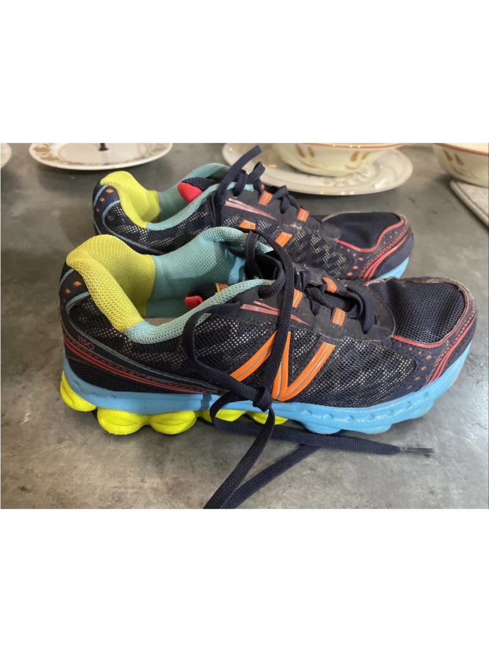 New Balance Navy Athletic Shoes with Orange, Neon Yellow & Light Blue Accents